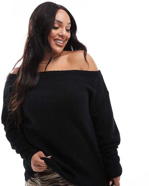 Yours Off Shoulder Bardot Jumper - Black