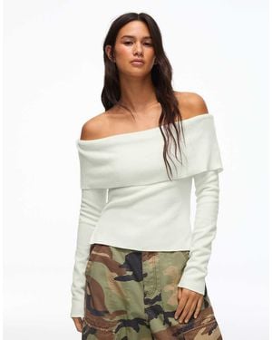 Bershka Bardot Long Sleeve Jumper - Grey