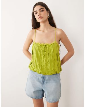 ASOS Crinkle Cami With Bubble Hem And Mesh Trim - Green