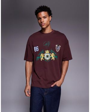 ASOS Heavyweight Oversized T-shirt With Sporty Crest Graphic - Blue