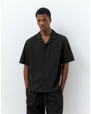 Pull&Bear – kurzärmliges hemd aus leinenmix - Schwarz