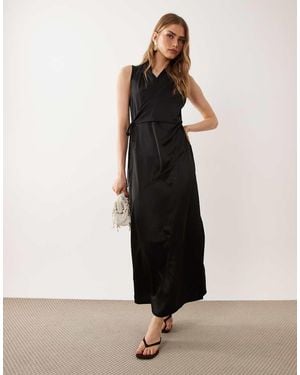 ASOS Satin Wrap Top Midi Dress - Black