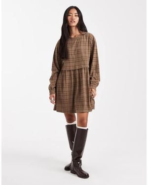 Miss Selfridge Plaid Smock Mini Dress - Brown