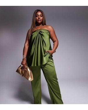 ASOS Curve Tailored Straight Leg Satin Trousers Co-ord - Green