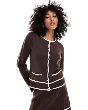 Object Knit Cardigan With Contrast Binding Details - Brown
