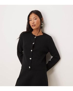 Vila Ribbed Cardigan With Hammered Silver Buttons - Black