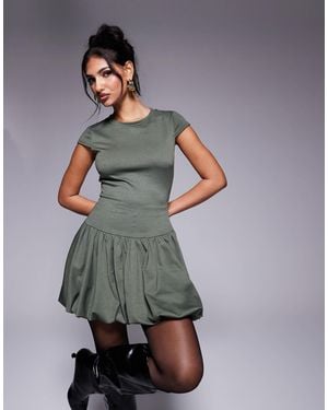 Kaiia Exclusive Ponte Puff Ball Cap Sleeve Mini Dress - Green