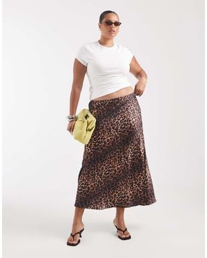ASOS Asos design curve satin-bias-maxirock mit animal-print - Braun