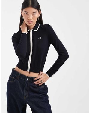 Fred Perry Contrast Zip Through Knitted Collared Shirt - Blue
