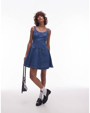 TOPSHOP Denim Circle Dropwaist Strappy Mini Dress - Blue