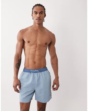 River Island Rubber Badge Detail Swim Shorts - Blue