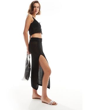Miss Selfridge Crochet Maxi Skirt With Slit Detail - White