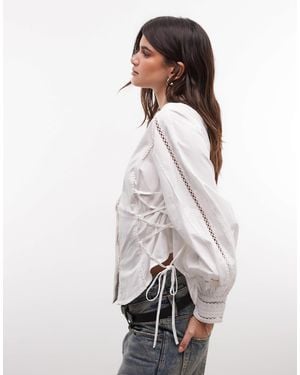 AllSaints Frances langarm-bluse mit stehkragen aus spitze - Weiß