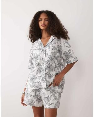 GANT Linen Mix Floral Print Boxy Fit Shirt - White