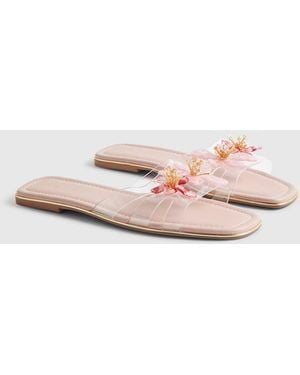 River Island Flower Flat Sandals - Pink
