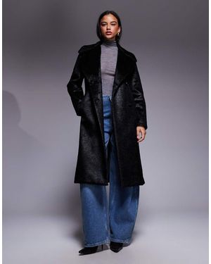 River Island Pony-effect Double-breasted Coat - Blue