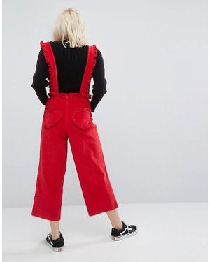 Lazy Oaf Frilly Suspender Dungaree Trousers - Red