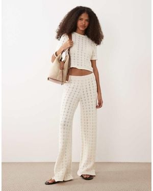 ASOS Knitted Cotton Blend Wide Leg Trouser Co-ord - Natural