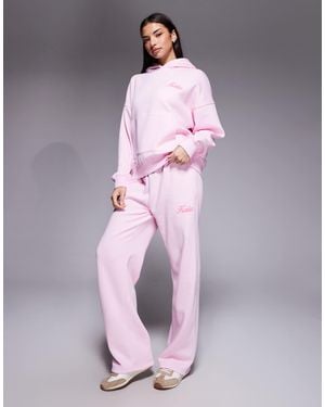 Kaiia Cotton Rich Puff Print Logo Wide Leg Trackies - Purple