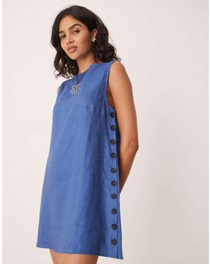 Vrg Grl Annabelle Side Button A-Line Mini Dress - Blue