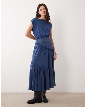 ASOS Sleeveless Slash Neck Hybrid Maxi Dress - Blue