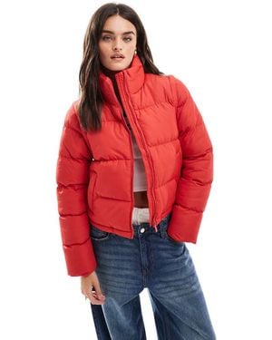 Threadbare Gewatteerd Kort Jack Met Rits En Capuchon - Rood