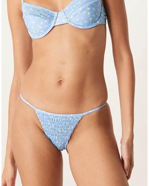 Kulani Kinis Slip Bikini Cheeky Con Stampa A Fiori Color Limone - Blu