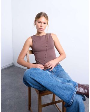 TOPSHOP Jersey Asymmetric Button Through Tank Top - Blue