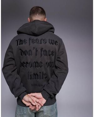 Sixth June Sudadera Negra Con Capucha, Estampado De Cita En La Espalda Y Cremallera De - Gris
