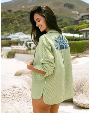 Chelsea Peers Poplin Embroidered Back Stripe Long Sleeve Shirt - Green