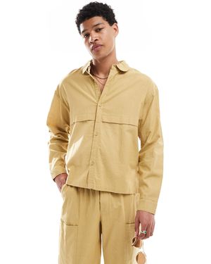 Native Youth Chemise coupe carrée en lin - kaki délavé - Neutre