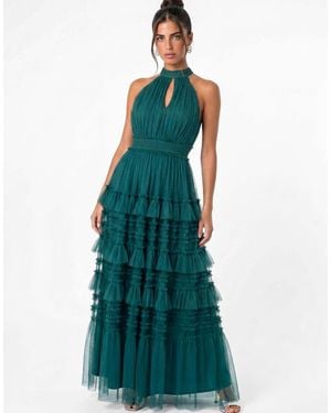 ANAYA Halter Neck Tiered Maxi Dress - Blue
