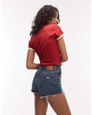 Levi's Shorts Vaqueros 501 Originales Con Rotos En Azul Oscuro - Rojo