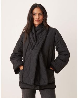 Nobody's Child Scarf Detail Quilted Jacket - Black
