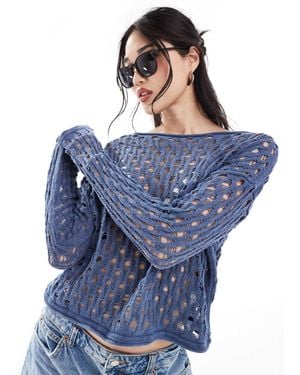 Pimkie – weitmaschiger pullover aus häkelstrick - Blau