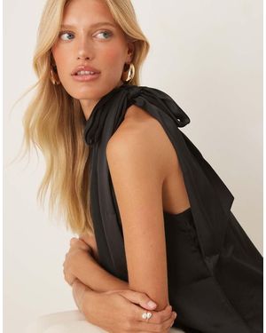 Vila Tie Neck Satin Sleeveless Top - Black