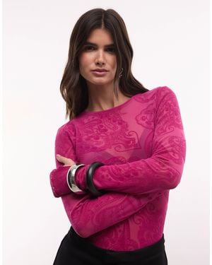 AFRM Kaylee - t-shirt manches longues en tulle avec col ras - Rose