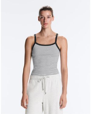 Oysho Striped Cotton-blend Rib Vest Top - White