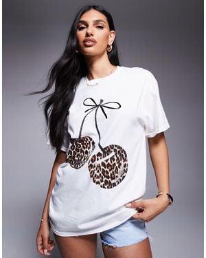 River Island Leopard Print Cherry Boyfriend T-shirt - Gray