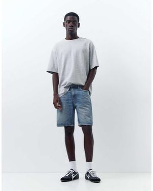 Pull&Bear Standard Denim Bermuda Shorts - White