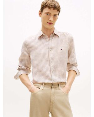 Tommy Hilfiger Regular Fit Bengal Stripe Pure Linen Shirt - Natural