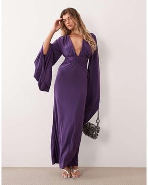ASOS Maxi-Jurk Met Vleermuismouwen En Diepe Halslijn - Paars