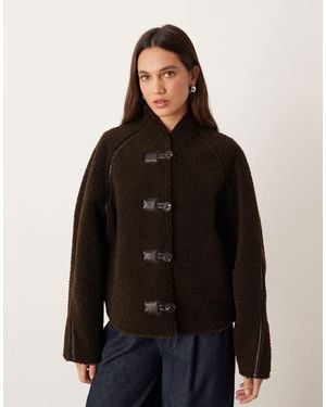 Mango Borg Collarless Reversable Jacket With Toggles - Black