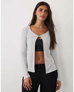 4505 Ribbed Long Sleeve Twist Front Studio Layering Top - White