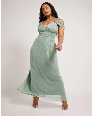 Yours Clothing Metallic Cold Shoulder Maxi Dress - Green