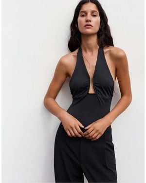 Pull&Bear Body Met Halternek En Plooien - Zwart