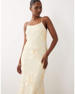 Vero Moda Tonal Floral Embroidered Cami Maxi Dress - Natural