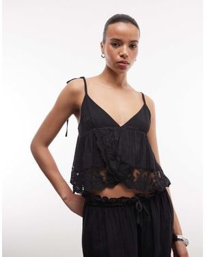 Collusion Lace Trim Wrap Cami Beach Co-ord - Black