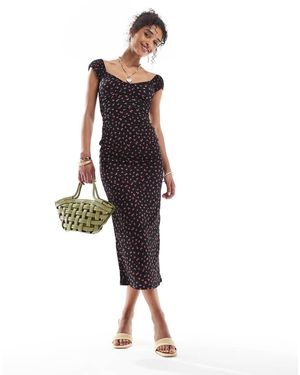 Bershka Milkmaid Midi Dress - Black