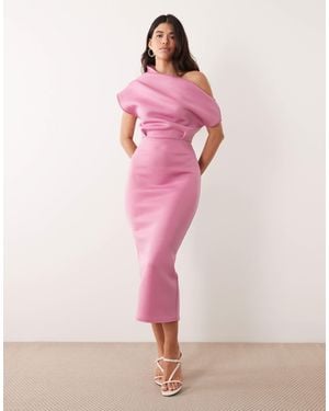 ASOS Dramatic Neckline Midi Dress - Pink